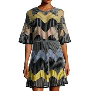 M MISSONI Wave Intarsia Sheer Mini Dress Sz 36